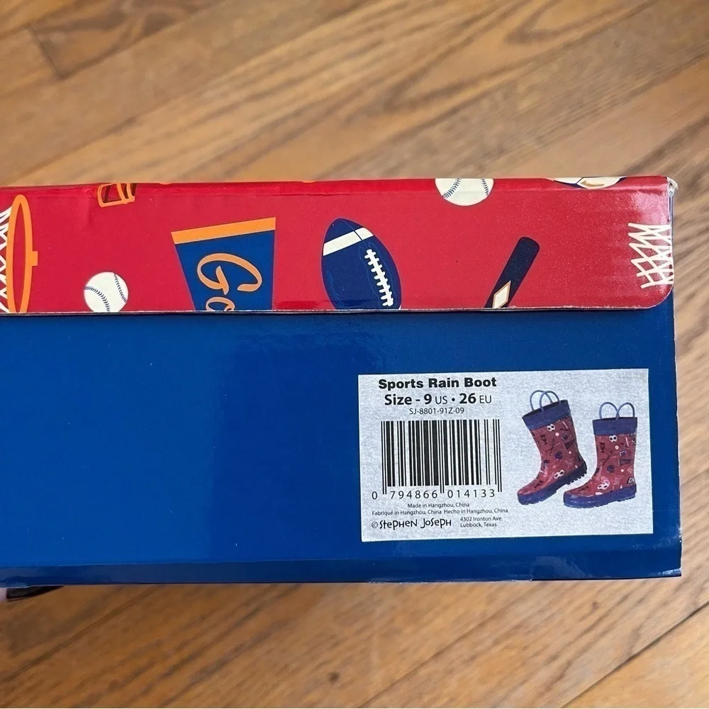 NEW Stephen Joseph Youth Sports Rain Boot Red Blue Size 9 NWT